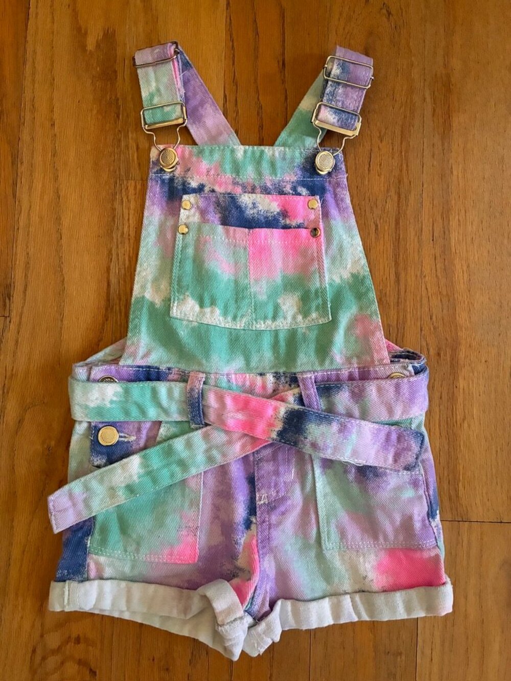 Girls Hearts Pastel Tie Dye Heart Twill Shortalls 24 Months